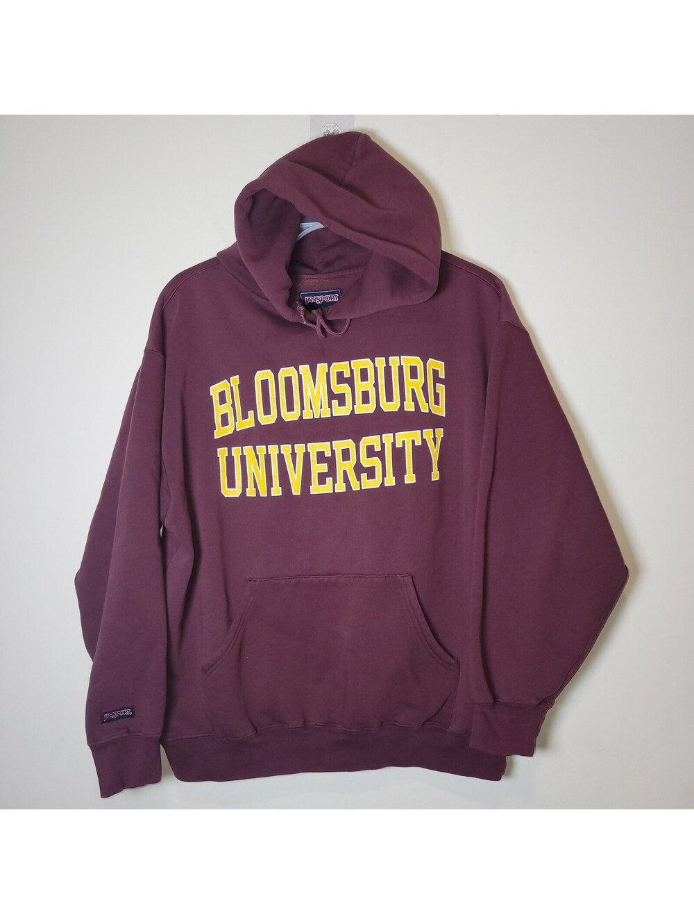 JanSport Bloomsburg University Hoodie Sweatshirt Maroon Yellow Paw Print Size L